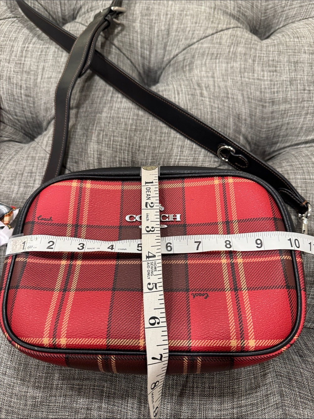 Coach Bag Jaime Camera Crossbody Black Red Tartan Plaid Bag - Picture 15 of 17